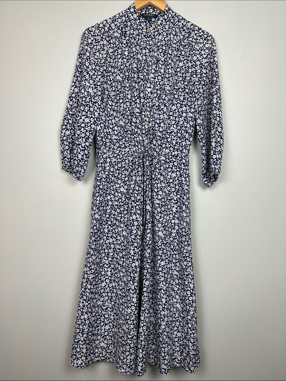 79. Ralph Lauren, micro floral long sleeved midi dress.